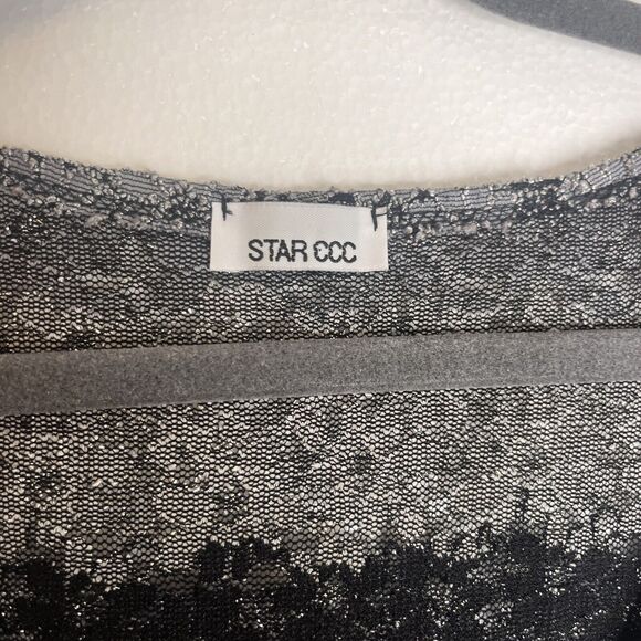 Star CC Vintage Y2K Black Grey Floral Sheer Textured 3/4 Sleeve Shirt size large - Picture 3 of 5